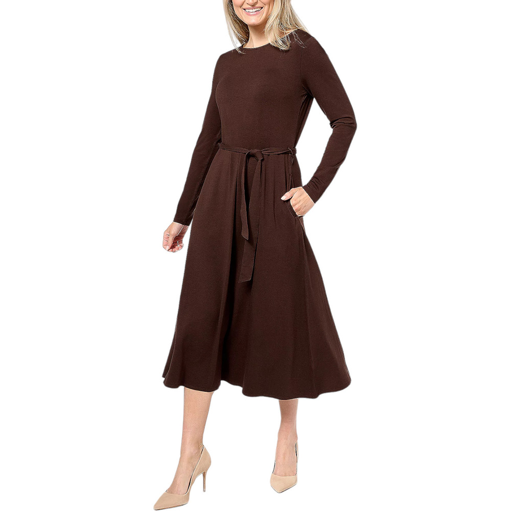 Encore by Idina Menzel Long Sleeve Swing Midi Dress Chocolate - Regular